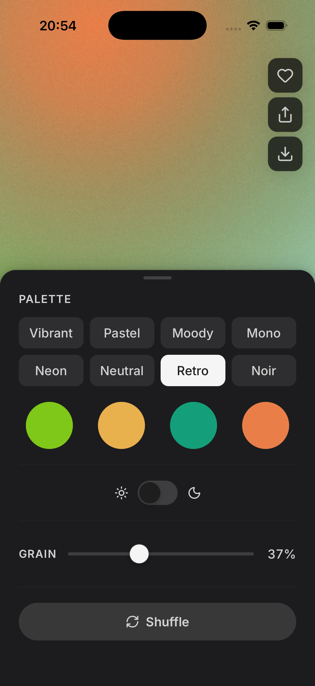 Palette selection with retro colors